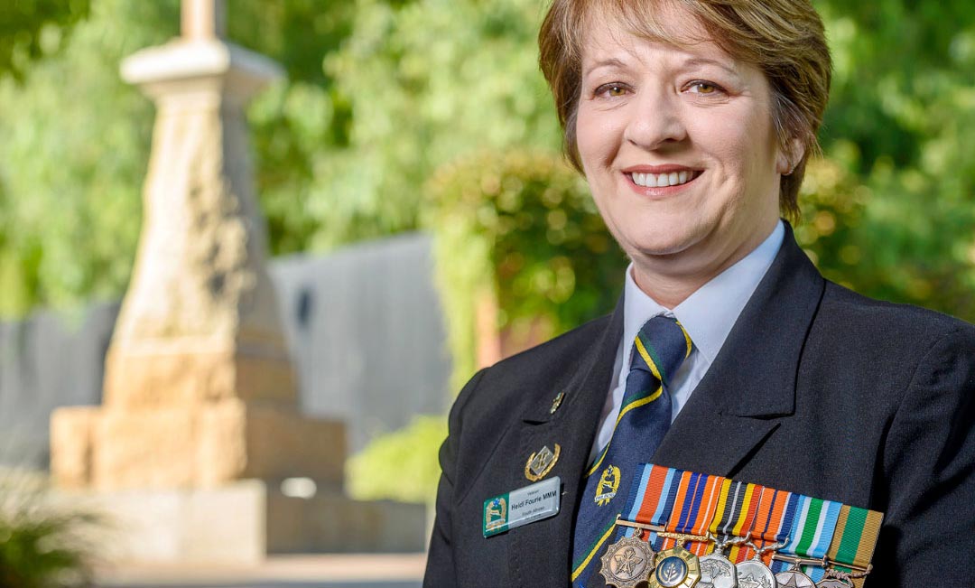 Heidi Fourie in uniform with service medals