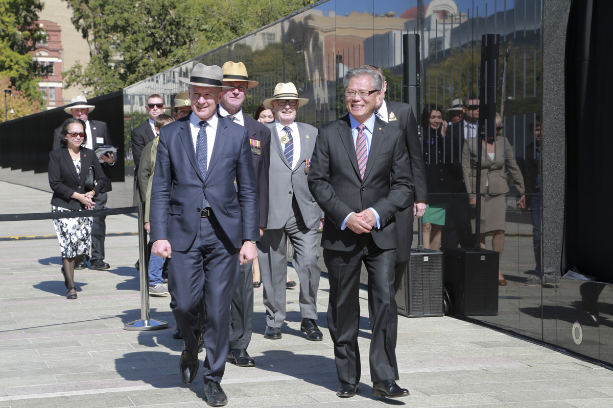 Official party arrive at the opening of the Anzac Centenary Memorial Walk.