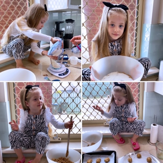 Aria making Anzac Biscuits