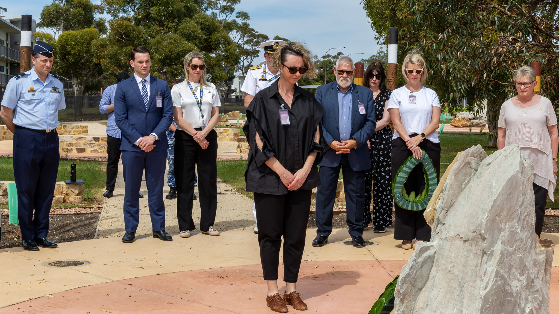 Director Veterans' South Australia, Bianca Wheeler, pays her respects after laying a wreath at the ‘Keeping Place’ at RAAF Base Edinburgh