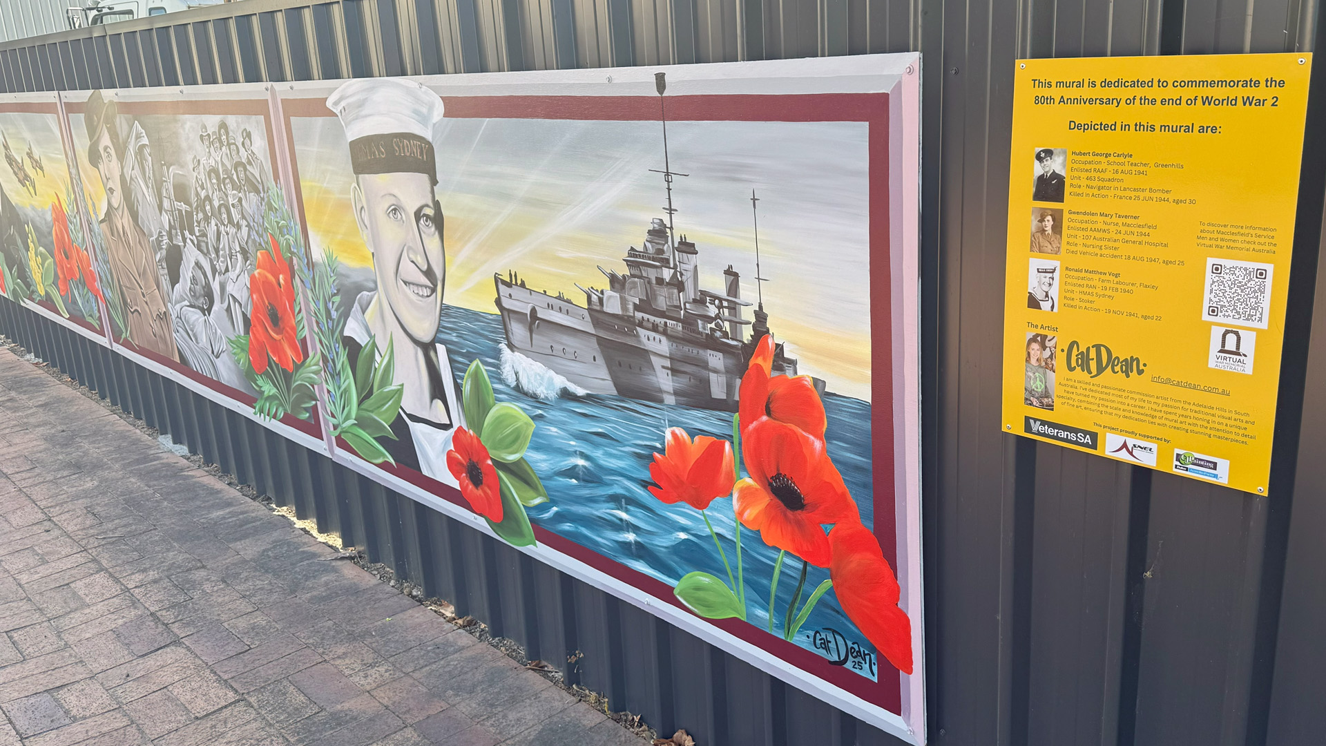 Macclesfield RSL Sub Branch mural supported by $14,000 in grant funding from the 80th Anniversary of the end of World War II Grant Fund, managed by Veterans SA on behalf of the Government of South Australia.